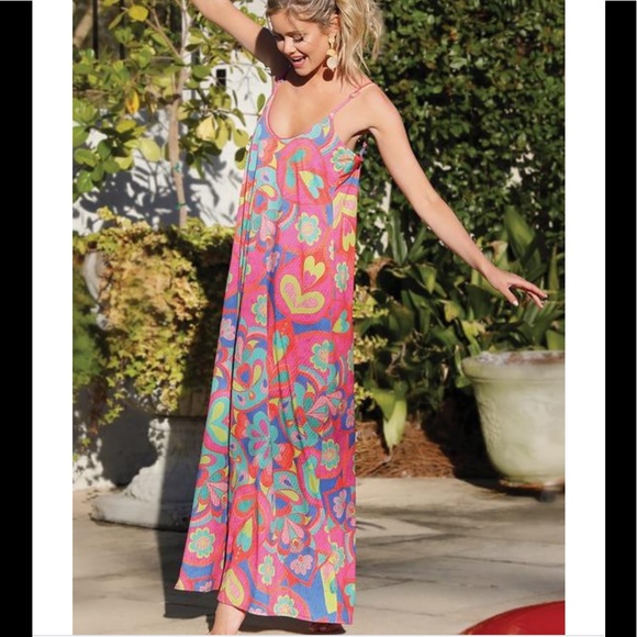 oasis stripe and palm halter dress